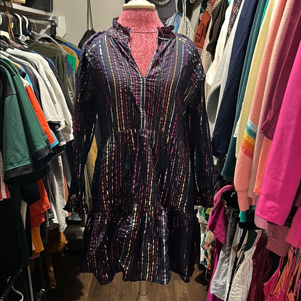 Roller Rabbit Metallic Multicolor Striped Dress Size Small